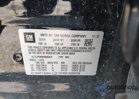 2022 Chevrolet Trax Awd Lt из США, поврежденный, VIN KL7CJPSM8NB565978